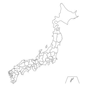 都道府県の境界線が描かれたシンプルな日本地図の無料素材